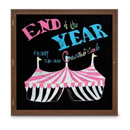 United Visual Products 36"x36" 1-Door Wet/Dry Erase, Black Porcelain/Lt Oak Frame UV852D-LTOAK-BLKPORC
